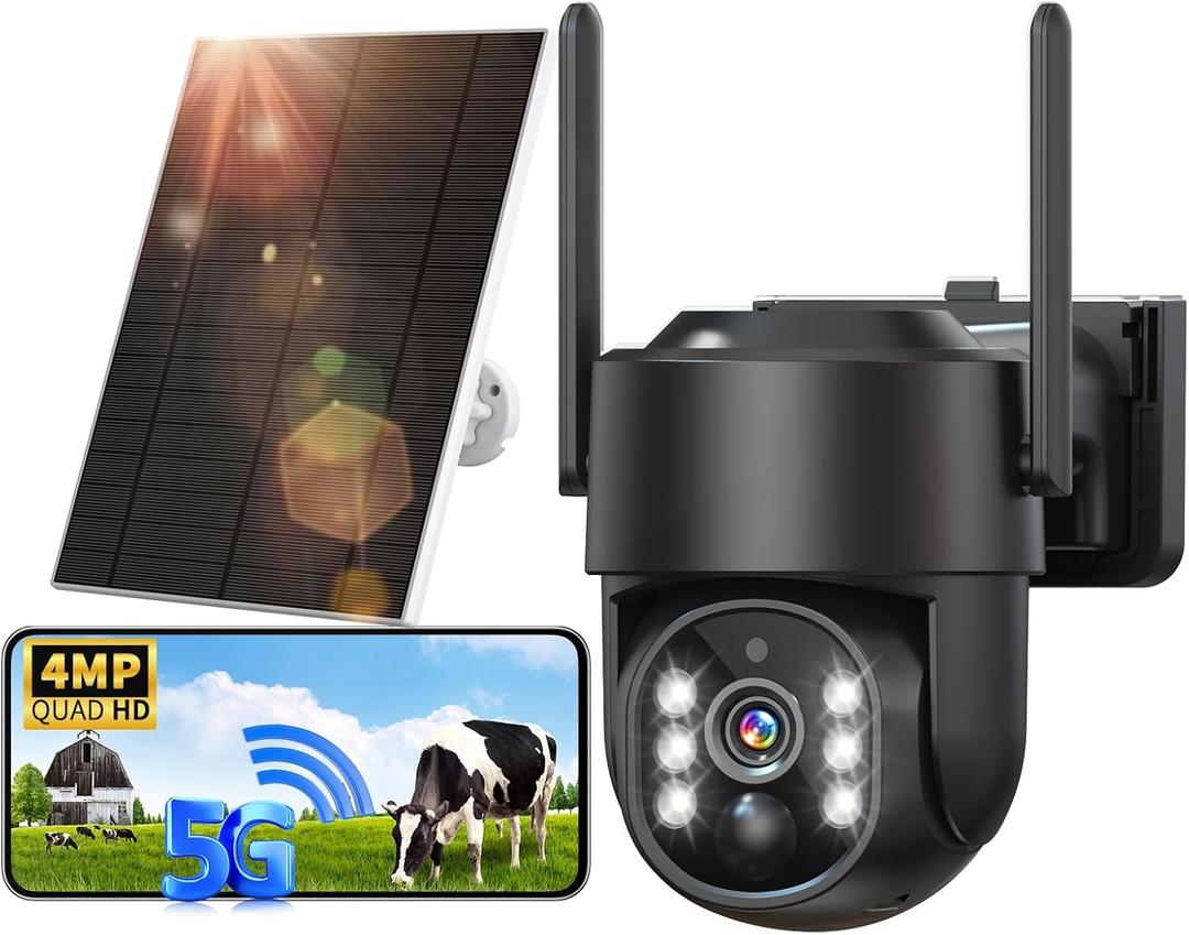 Solar Security Cameras Wireless Outdoor, 5G/2.4G Solar WIFI Cameras for Home Security, Battery Powered Outside Camera, Human Detection, Color Night Vision, 2-Way Talk for home Porch/Garage/Yard (Black One CAM)