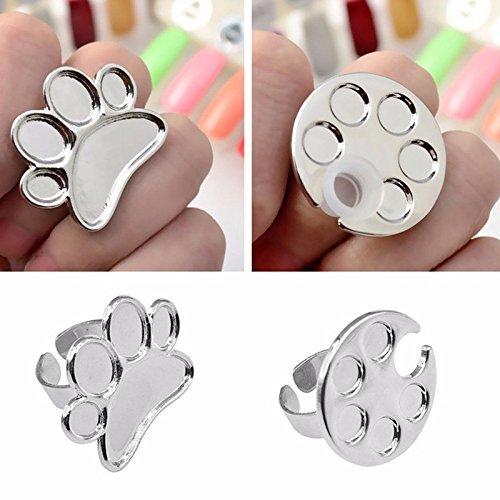 AKOAK 2 Pcs/Lot Mini Manicure Palette Wearable Metal Nail Art Polish Holder Paint Palette Finger Rings Nail Art Tools