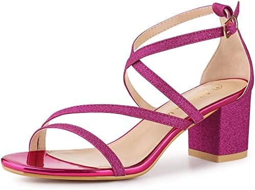 Allegra K Women's Glitter Crisscross Strap Chunky Heels Sandals, US 7.5