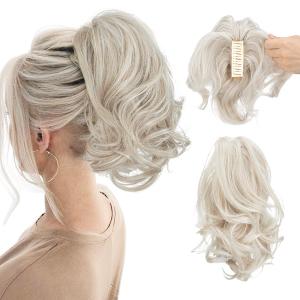 CJL HAIR Claw Clip Short Ponytail Hair Extensions DIY Bendable Metals Messy Bun Hair Piece for Wonen Wavy Curly Synthetic Fake Hairpieces Cold Blonde (C-Cold Blonde)