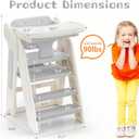 4-in-1 Convertible Toddler Step Stool, Adjustable Height Toddler Tower, Foldable Standing Tower with Safety Fence & Removable Dining Tray, Kids Step Stool for Kitchen Counter Bathroom Sink (Grey)