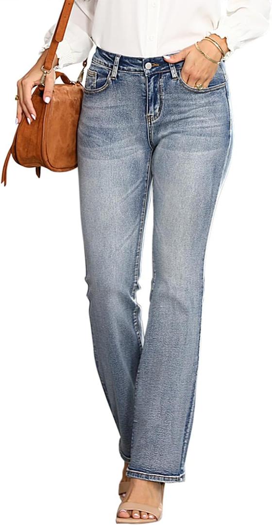 Bootcut Jeans for Women Mid Waisted Wide Leg Denim Pants Casual Curvy Stretch Flare Jeans Trendy (Small, Light Blue)