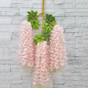 Fake Hanging Flowers - 12 Pieces 3.75 Feet/Piece Artificial Wisteria Vine Ratta Hanging Garland Silk Flowers for Home Party Wedding Decor (Light Pink)