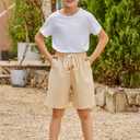 Arshiner Boys Cotton Linen Shorts Summer Beach Shorts Elastic Waist Drawstring Short with Pockets Size 6-18 Khaki