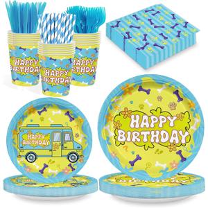 168PCS Scooby Dog Party Supplies for Girls Boys Cartoon Themed Happy Birthday Party Decorations Paw Paper Plates Napkin Cups Forks Knives Straw Tableware for 24 Guests