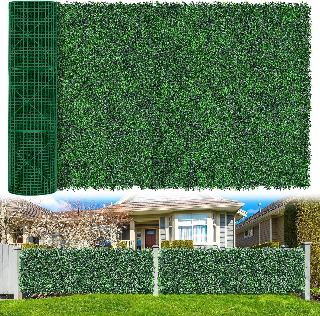 Yangrass Boxwood Roll Panels, 48"x140" Artificial Ivy Privacy Fence Screen, UV-Anti Faux Boxwood Roll Grass Wall Panels for Garden Patio Balcony Privacy