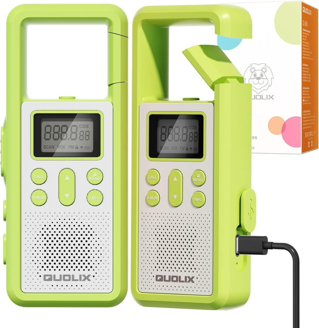 Kids Walkie Talkies 2 Pack Rechargeable, 3 Miles Long Range 22 Channels with VOX and NOAA Weather Alert Flashlight, Fun Birthday Gifts for 3-12 Year Old Boys Girls Outdoor Adventure Toys