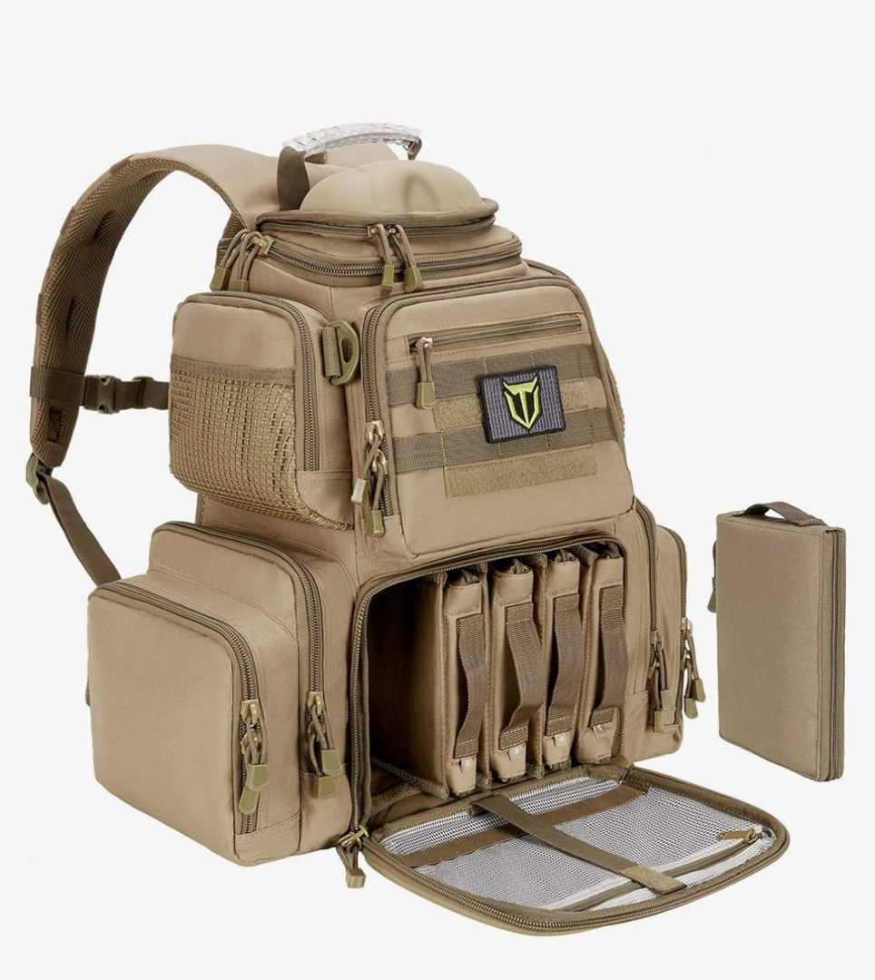 TIDEWE Tactical Range Backpack Bag for Gun and Ammo with Pistol Case (Khaki)