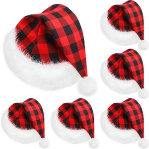 SATINIOR 6 Pcs Christmas Santa Hat Claus Xmas Hat for Adults Unisex with Lining Plush Brim for Christmas New Year (Large)