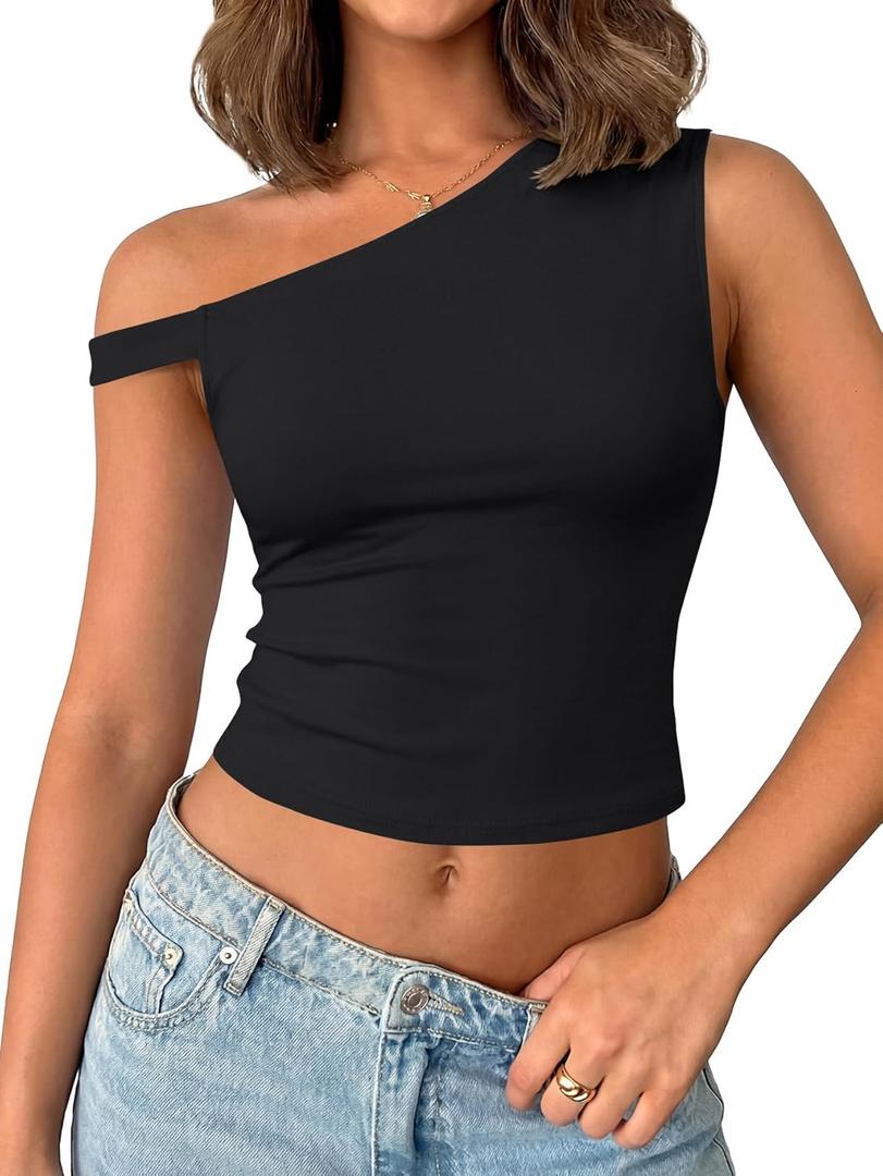LYANER Women's Off The Shoulder Sleeveless Slim Fit Going Out Crop Top Blouse