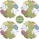 Easter Placemats Set of 4 Round Embroidered Bunny Easter Eggs Green Rabbit | Easter Table Place Mats Sage Green Circle,Spring Season Floral Coffee Dining Table Centerpiece, Tulips Flower Cutwork Cutout