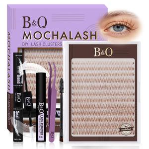 B&Q Brown Lash Clusters Kit Natural Mochalash Clusters 01, Brown Eyelash Clusters Kit C-Curl Cluster Eyelash Extensions 8-16mm Wispy Lash Eyelashes Kit for Fair/Dark Hair(Mochalash 01 Set)