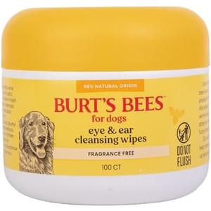 Burt's Bees for Pets Eye & Ear Cleansing Wipes for Dogs, Fragrance-Free, 98% Natural Origin Formulas, Gentle Spot Cleaning Sheets for Dog Eyes and Ears, 100 Count