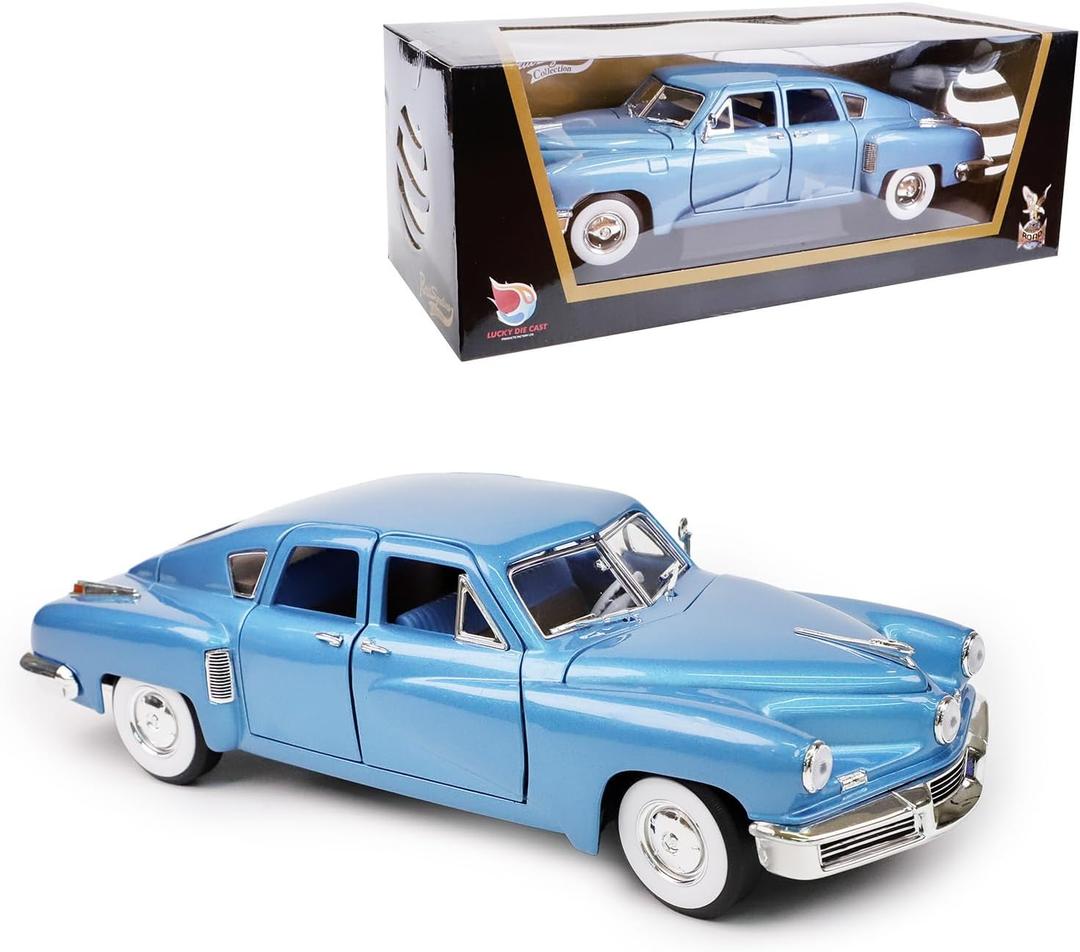 1948 Tucker Torpedo 1:18 Diecast Model Car - Cyclops Headlight, Opening Doors, Steering Linkage | Premium Gift Box, Man Cave Decor | Ages 14+,Blue