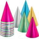 BLUE PANDA 50 Pack Birthday Party Cone Hats for Kids and Adults, Bulk Set in 5 Colors (Metallic Blue,Green,Gold,Silver, and Hot Pink Party Hats)