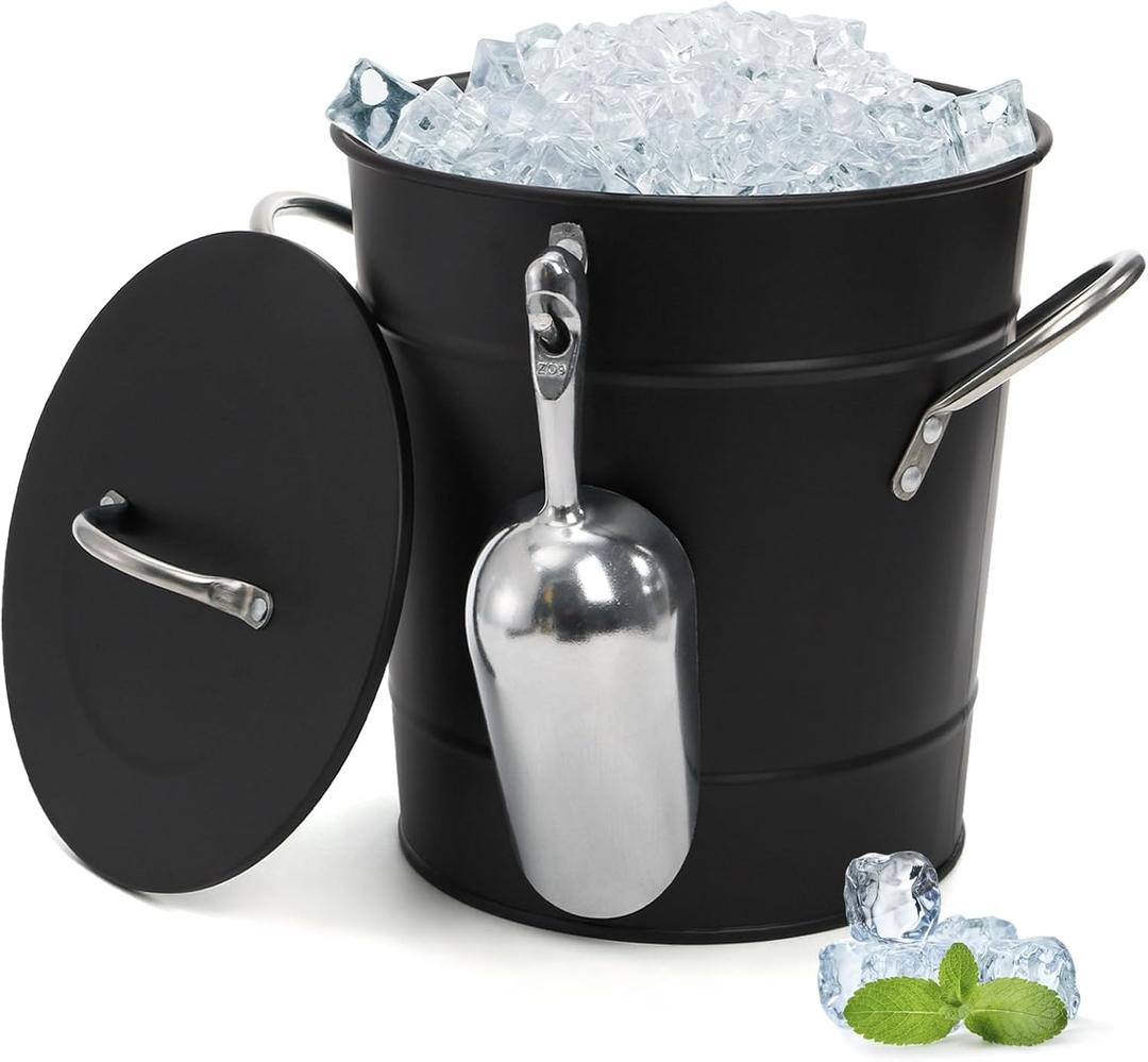 YOUEON 4L Ice Bucket with Scoop and Lid, Double Walled Insulated Wine Bucket Chiller with Carry Handles, Beverage Tub for Cocktail Party, Camping, BBQ, Indoor & Outdoor Use, Black