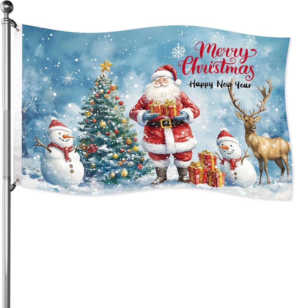 Merry Xmas Double-Sided 5x3ft Christmas Flags for Outside, Perfect for Home, Yard & Garden