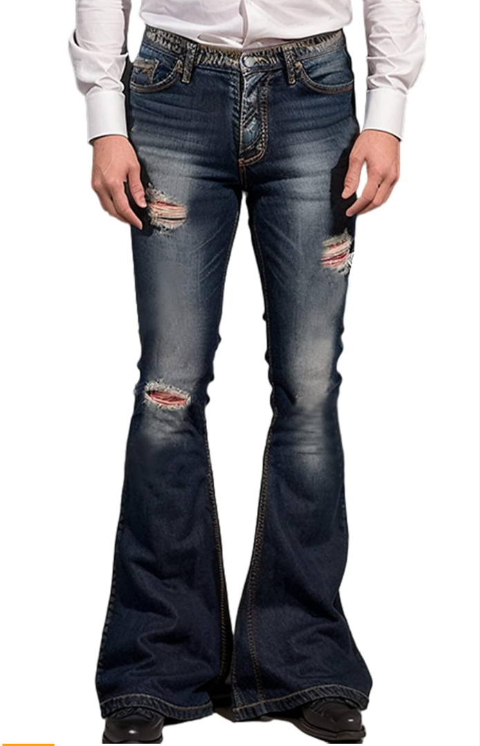 Men's Vintage Bell Bottom Jeans 60s 70s Outfits for Men,Mens Bell Bottoms Disco Pants Flared Jeans ,Size 2XL