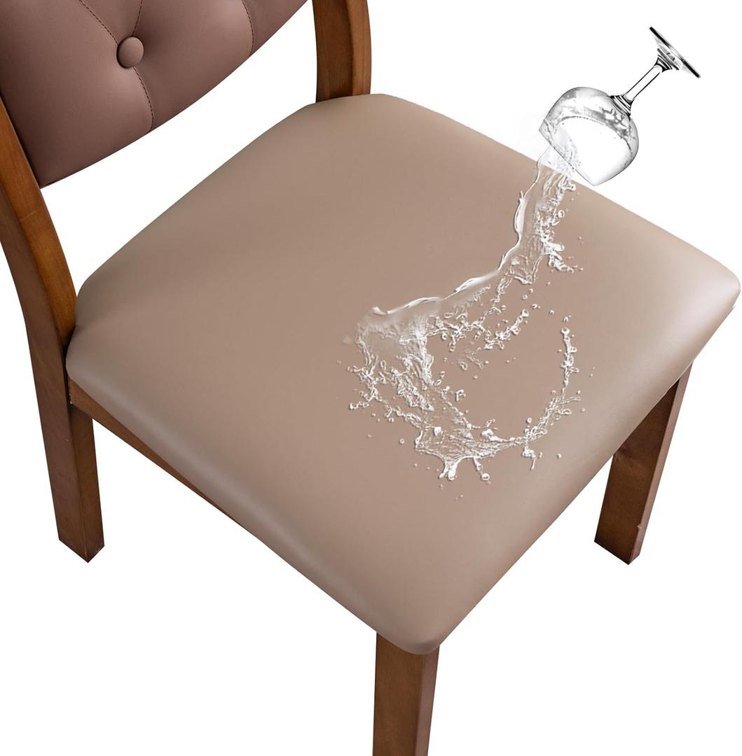 Genina Waterproof PU Leather Chair Seat Covers for Dining Chairs,Chair Seat Covers Set of 4, Stretchable Dining Room Chair Seat Covers for Chair Protector Slipcover for Kitchen