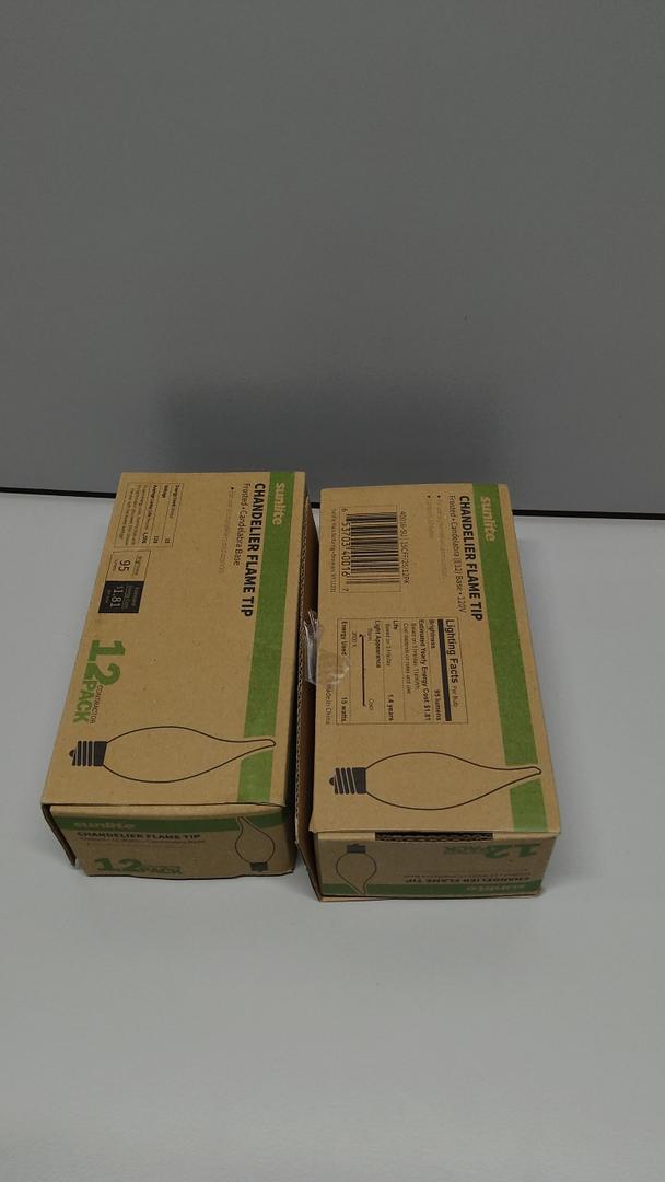 Pack Of 2 Sunlite Incandescent Light Bulb (12 Pack) (40016 / 15CFF/25/12PK)
15 watt - 120 volt - CA10 - Candelabra Screw (E12) Base - 2,600K - Warm White - Frosted - Dimmable