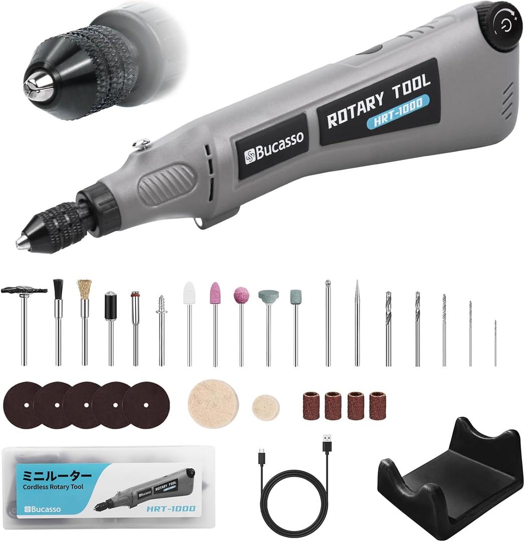 Variable Speed Rotary Tool Kit with 2.0 universal chuck from 1/50'' to 1/8'', Cordless Rotary Tool with LED Light, Multi-Purpose Power Tool for Sanding, Polishing, Drilling, DIY Crafts