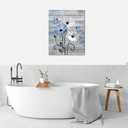 MYUSRE Blue and White Flower Wall Art for Bathroom, Farmhouse Daisy with Butterfly on Retro Wooden Canvas Wall Art Country Wildflower Pictures for Bedroom Home Wall Decor, 20L X 16W inches