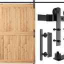SMARTSTANDARD 11 FT Heavy Duty Sturdy Sliding Barn Door Hardware Kit, Black, (Whole Set Includes 1x Pull Handle Set & 1x Floor Guide) Fit 66" Wide Door Panel (I Shape Hanger)