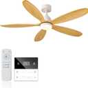 52 Inch Solid Wood Ceiling Fans With Lights, Remote Control, Dimmable, Reversible, Wood Blades, Power-Off Memory, Quiet DC Motor, Indoor/Oudoor Ceiling Fan with Light for Patio,Livingroom
