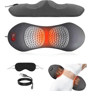 Spine Triple Fusion Back Massager, Smooth Lumbar Support Pillow with Heat, Vibration, Traction, Lumbar Massager Support Pillow Adjustable Height for Bed and Chair for Relief Deep Tissue