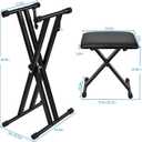 Keyboard Stand & Bench Set, Upgrade Heavy Duty Double-X Keyboard Stand, Adjustable & Portable Digital Piano Stand with Locking Straps