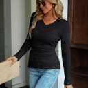 CiCiBird Women's V Neck Long Sleeve Blouse Lace Patchwork Slim Fit T Shirt Casual Fall Clothes (Green, L)