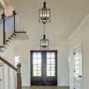 4-Light Black Chandeliers for Dining Room, Foyer Chandeliers Lantern Tiered Industrial Ceiling Light Metal Modern Farmhouse Pendant Lights for Kitchen Island Entryway, Living Room