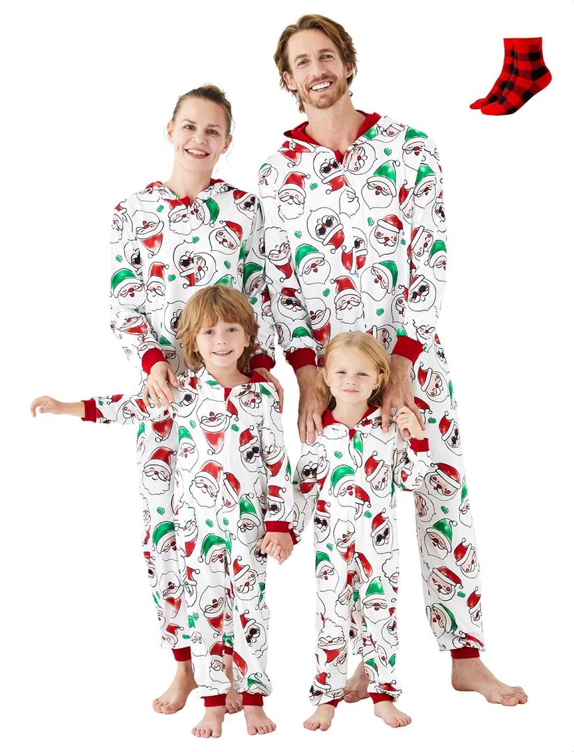 PATPAT Family Christmas Pajamas White Santa Print Family Matching Pjs Christmas Pajamas For Women XXL (White, XXL)
