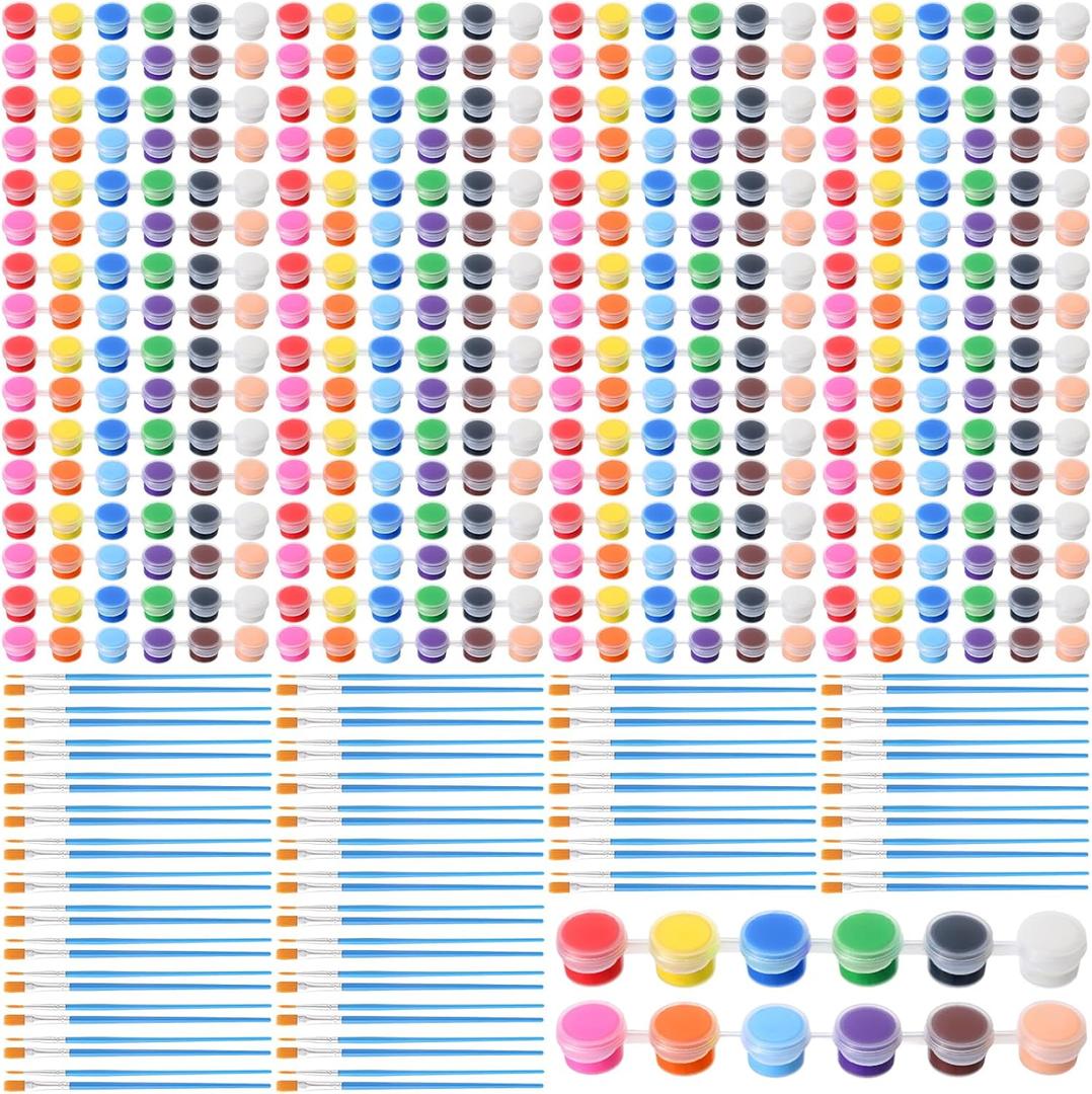 Timgle 560 Pcs Mini Acrylic Paint Set 40 Set 12 Colors Washable Paint Strips Bulk 40 Flat Brushes 40 Pointed Brushes Christmas Party Gift for Art Birthday Party Favors Craft Supplies(2ML)
