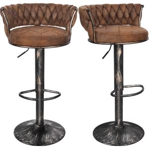 VECELO Bar Stools Set of 2, Adjustable Barstools Counter Height Stools with Back and Arm, 360° Swivel Bar Chair with Metal Leg Base for Kitchen Island Counter, Industrial Style, Dark Brown