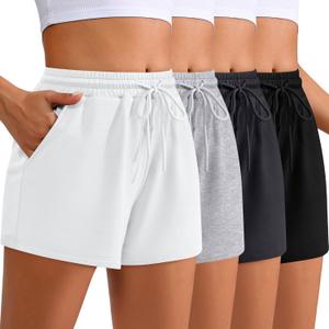 Neer 4 Pack Womens Sweat Shorts Casual Lounge Comfy Drawstring High Waist Summer Athletic Shorts with Pocket 2025 (XX-Large, Black, Dark Grey, Light Grey, White)