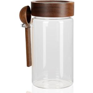 OLADRI 18 oz/550 ml Glass Storage Canister with Airtight Wooden Lid, Clear Small Decorative Container Jar with Spoon for Salad Overnight Oats Snacks Yogurt Cereal Fruit Spice Sugar Coffee Candy Salt