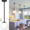 Bagood 6 Inch Globe Pendant Light Black Mid Century Modern Globe Light Fixture Mid Century Milk Glass Pendant Lamp Matte Black Finished with Milk Glass Lampshade for Kitchen Island