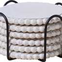 GENMOUS 6 Pack Farmhouse Wooden Bead Coasters with Metal Holder for Coffee Table Decor, Round Handmade Cup Coasters Set for Drinks Absorbent, Rustic Cute Coaster for Home Kitchen Table Dcor