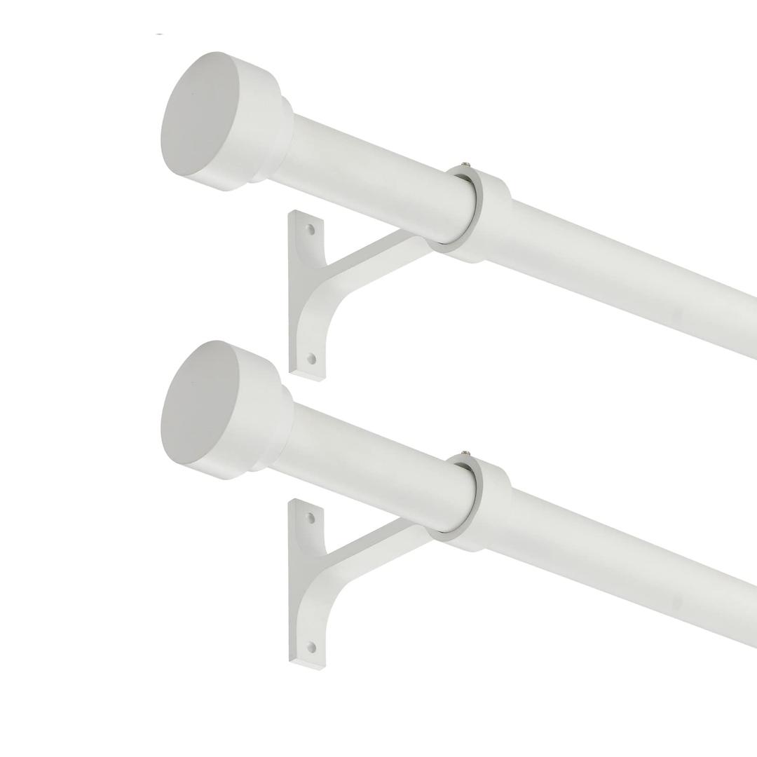 2 Pack Heavy Duty 1 Inch Diameter Single Curtain Rods 72-144” Adjustable Window Curtain Rod with Cylindrical Cap Finials, Wall Mount and Ceiling Mount, Matte White