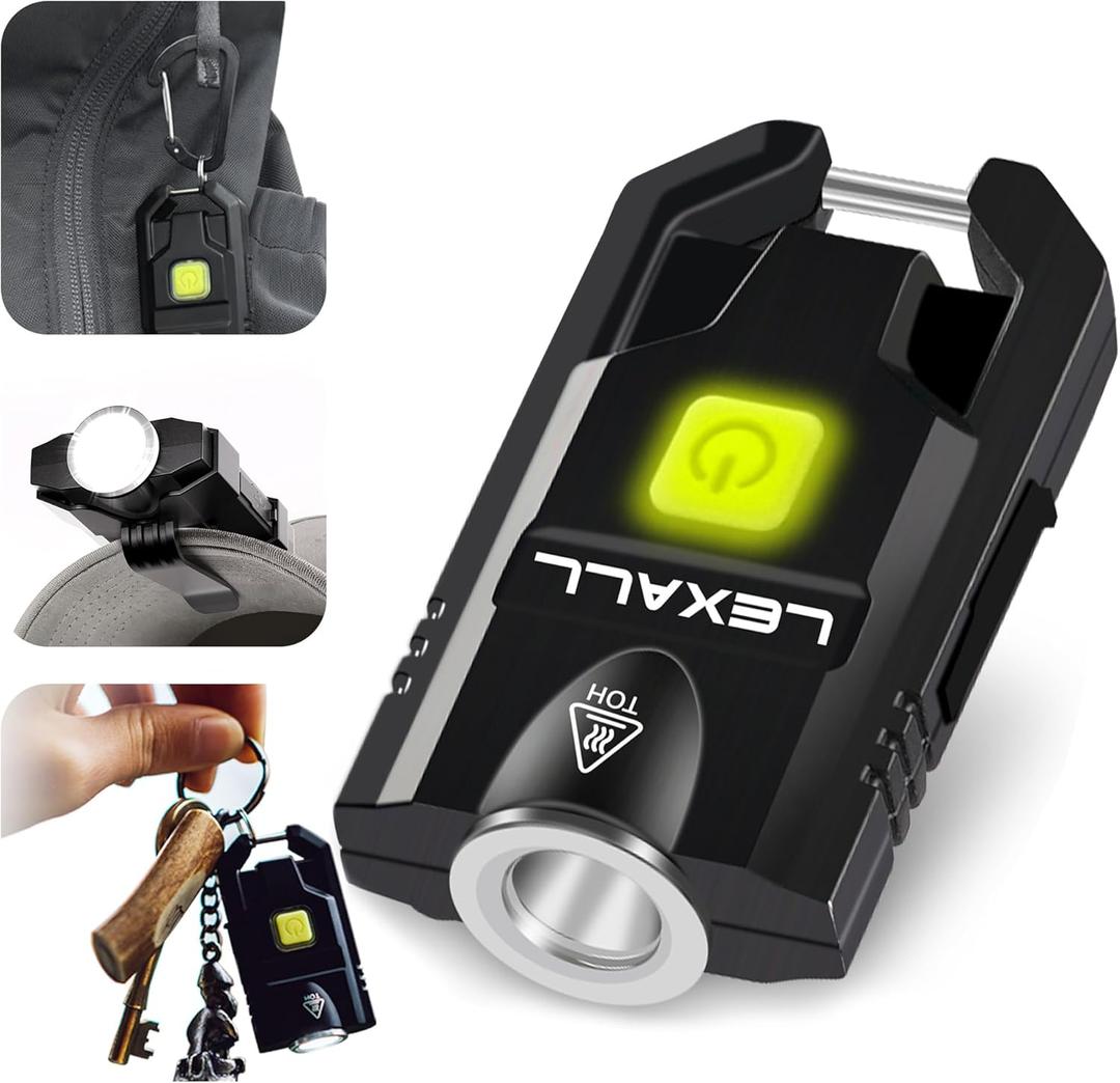 lexall LED Small Flashlight, 500Lumens Bright Mini Keychain Light, Portable USB Rechargeable Pocket Lights with 3 Modes Compact Baseball Cap Lights Indoor and Outdoor for Walking,Searching (Black)