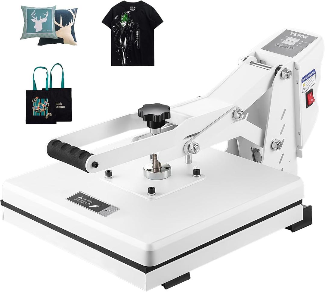 VEVOR Heat Press, 15x15 Heat Press Machine, Fast Heating, High Pressure Heat Press Machine for T-Shirt, Power Digital Industrial Sublimation Printer for Heat Transfer Vinyl, Easy to Use, White