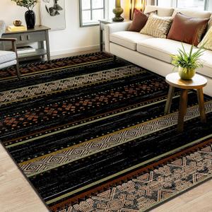 BESTSWEETIE 9x12 Area Rugs for Living Room Washable Moroccan Farmhouse Neutral Geometric Low Pile Non-Slip Soft Print Pattern Rug for Bedroom Kitchen Dining Room Entryway Black/Red/Brown/Cream/Yellow