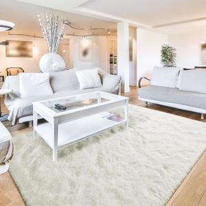 Terrug Cream White Fluffy Area Rug for Living Room, 5x7 Ft Tie-Dyed Shag Throw Rugs, Soft Machine Washable Plush Carpet with Non Slip Backing for Girls Kids Room Bedroom Floor Decoration