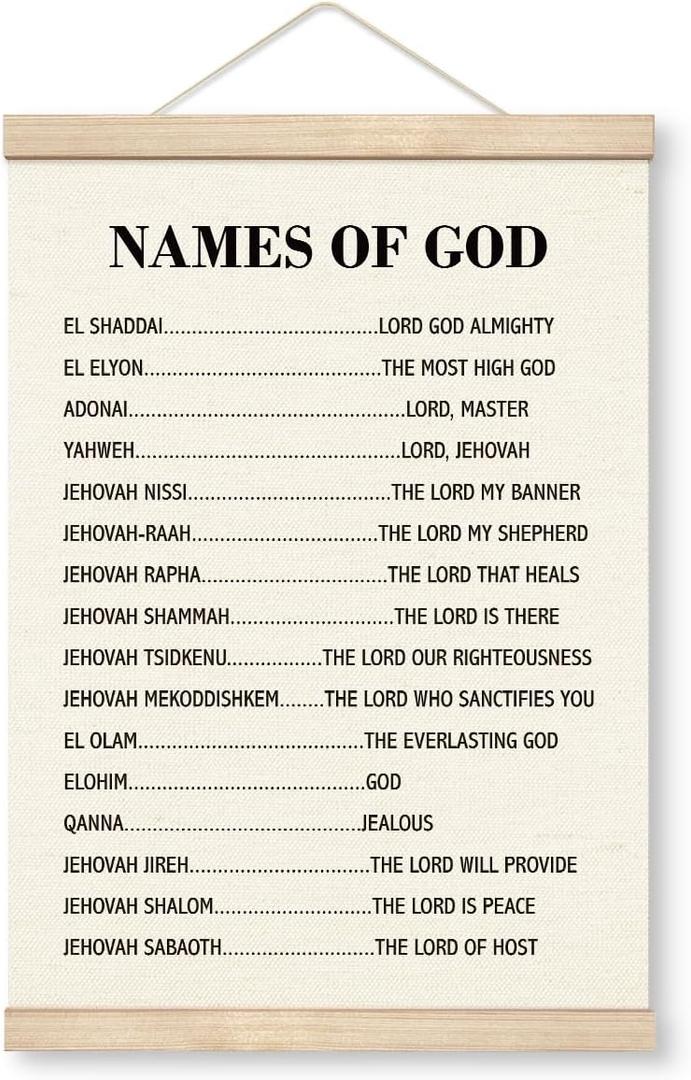Yxadu Christian Canvas Poster, Names of God Canvas Poster Wood Hanger, Wall Art for Home Church Decor, Religious Door Hanger, Christian Wall Art, Home Church Room Decor, Bible Verse Hanging Banner