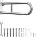 Toilet Grab Bar, Bathroom Safety Handrail Wall Mounted, 304 Stainless Steel Flip Up Folding Support Rail for Elderly Seniors and Handicap Assistance (24 Inch)