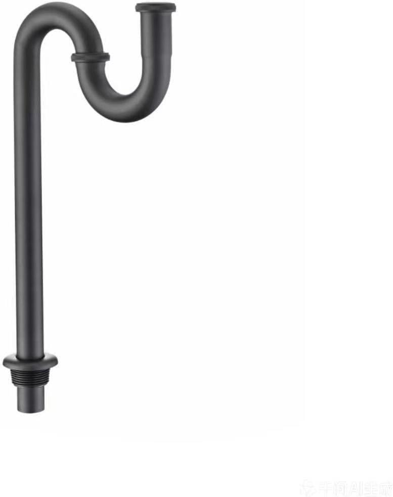 1-1/4 Inch Black Stainless Steel S-Trap Drain Pipe with Flange for Bathroom Sink, Floor Mounted