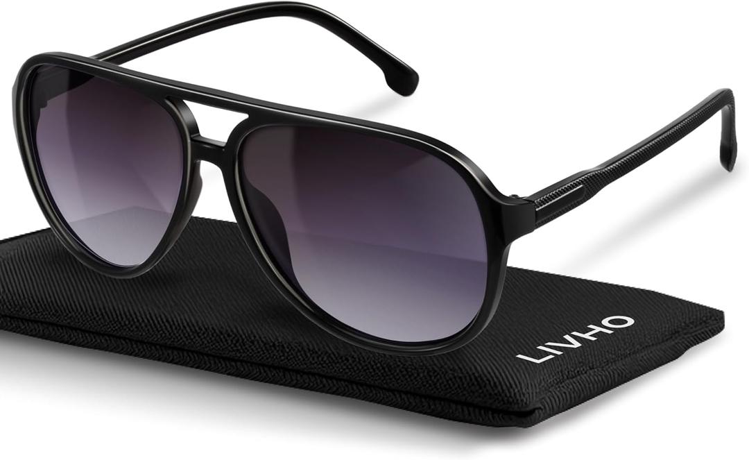 livho Trendy Polarized Aviator Sunglasses Women Men, Retro Sun Glasses for Women Men 2025, Oversized UV Protection Shades (Light Black/Grey)