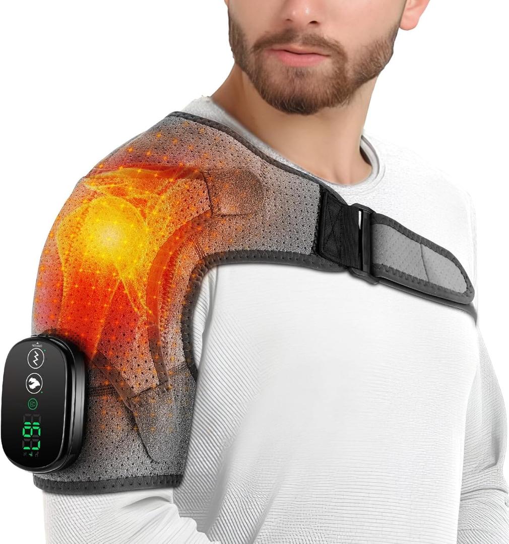 Cordless Shoulder Heating Pad with Massage, Heated Shoulder Wrap for Pain Relief, Heated Shoulder Brace Shoulder Massager for Frozen Shoulder Relief Rotator Cuff, Grey