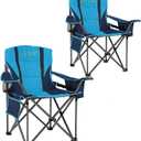 FAIR WIND 2 Pack Oversized Fully Padded Camping Chair with Lumbar Support, Heavy Duty Cooler Bag Fold Chair Support 450 LBS, Blue Green
